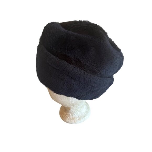 Vintage 1960s Mens Black Faux Fur Cossack Hat Earflaps Size Medium - Picture 1 of 8